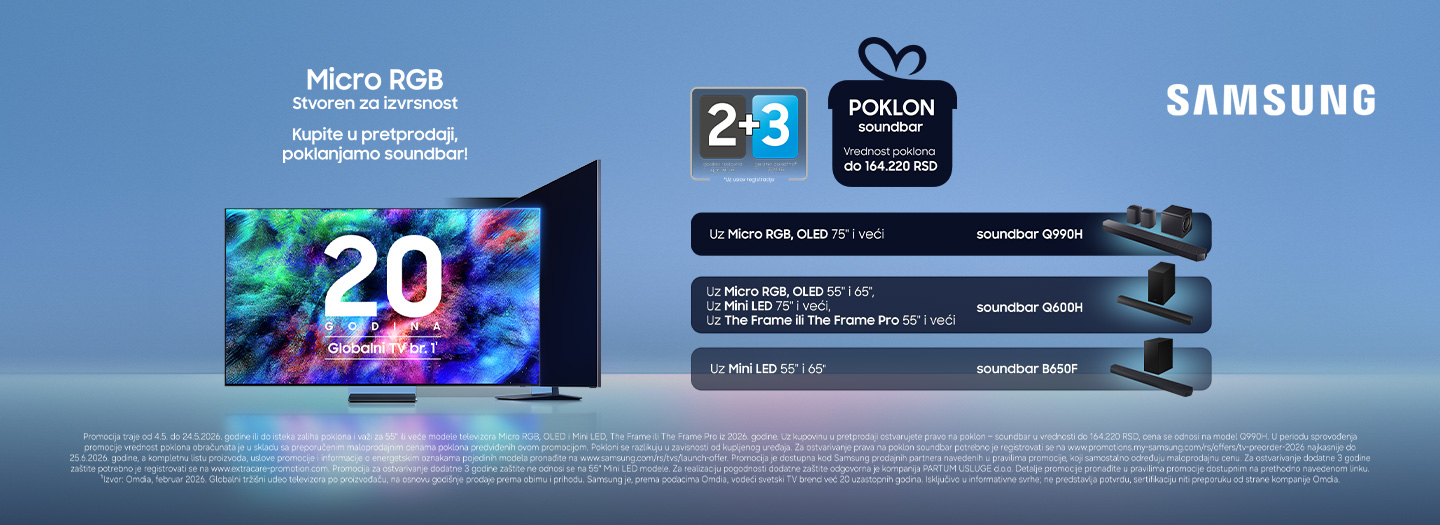 Uz novi  SAMSUNG MICRO RGB TV poklon SOUNDBAR