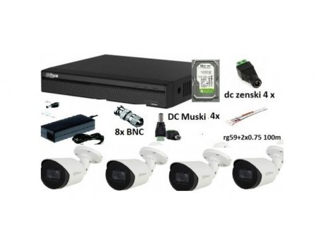 DAHUA 14 SET 4 kamere Ful hd 2tb hdd napajanje 12v/5a svi konektori