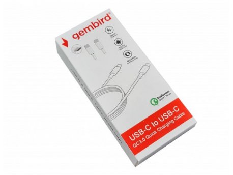 GEMBIRD CCP-AMCM-AMCM-1.8M USB 2.0 Type-C to Type-C cable (AM/CM), QC3.0, 1.8m WHITE (143)