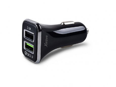 Xwave USB brzi AUTO punjač za mobilne, tablete, Dual 2 xUSB 3.1.A/2A/1.5A utičnica 5/9/12V Crna