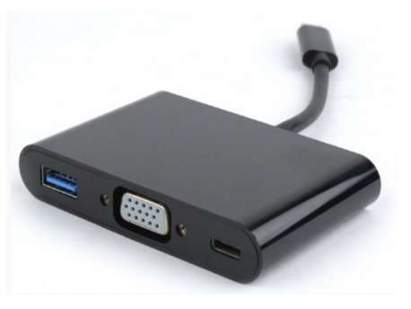 GEMBIRD USB-C to 3-in-1 punjač + VGA + USB 3.0 adapter, crni FO (A-CM-VGA3in1-0)