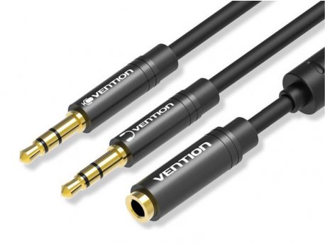 Vention 3,5mm na 2x 3,5mm Stereo Spliter kabl, 0.3 m, crni (BBOBY)