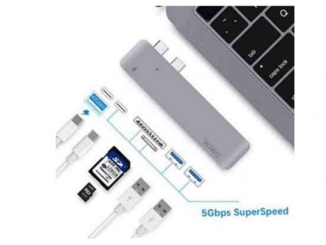 FAST ASIA Adapter-konvertor 2xTIP-C na HDMI + 2xUSB 3.0 + SD/Micro + 2XTIP-C plug in