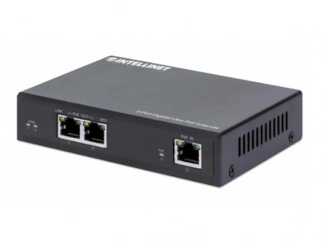 INTELLINET 2Port GbpsUltra PoE Extender, 1x60W in/ 2x30W out, 100m
