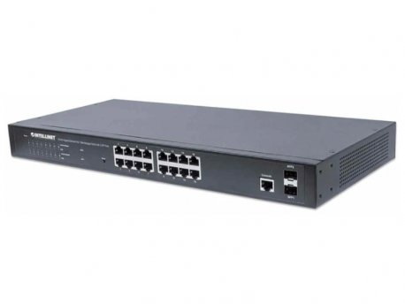 INTELLINET 16-Port Gbps Ethernet PoE+ Web-Managed Switch+2 SFP Ports