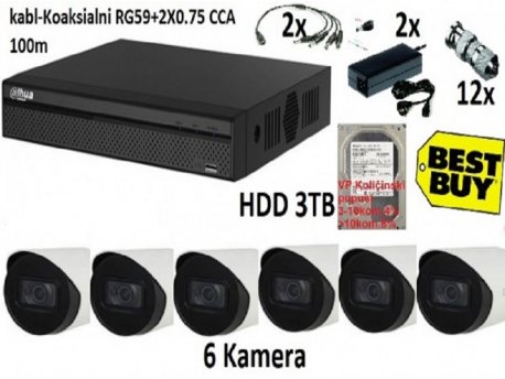 DAHUA 12 6 kamere full hd 3TB hdd 100M RG59+2X0,75 napajanje 2x 12v/5a 39820