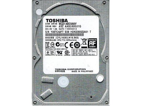 TOSHIBA HDD 2.5''500GB MQ01ABD050V 5400RPM 16MB 9.5mm SATA (1299),Refurbished 2y