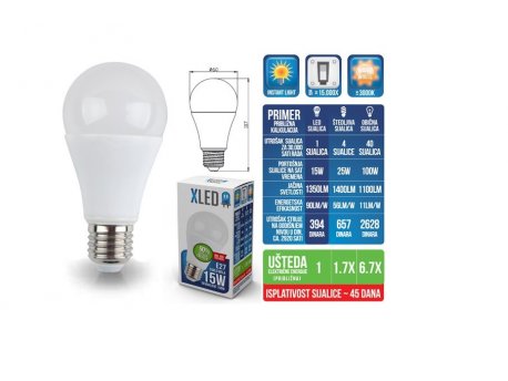 XLED Sijalica LED E27, 15W, toplo bela