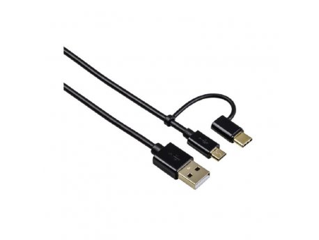 HAMA 2u1 micro USB kabl sa USB-C adapterom, pozlata, 1m 54512