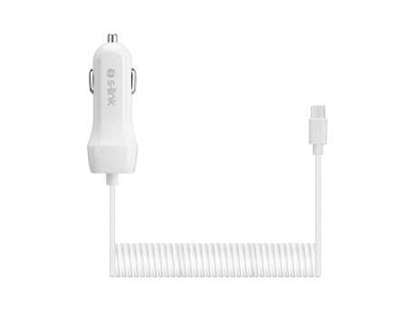 S-LINK AUTO PUNJAČ ZA MOB USB+MICRO 1.3M SPIRAL 3A SW-C535 BELI-18943