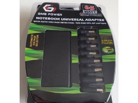 GEMBIRD NPA-AC6D laptop punjač AC 65W + QC3.0 mobilni punjač quick charge 3A, auto-voltage (1393) 38595