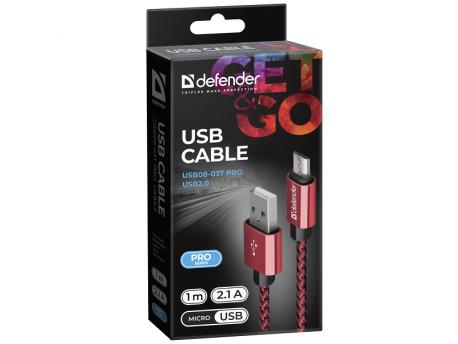 DEFENDER USB micro kalb USB08-03T USB 20.0 Red 1m 2.1A