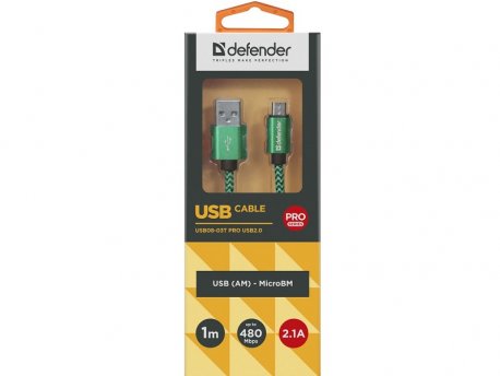 DEFENDER USB micro kalb USB08-03T USB 20.0 Green 1m 2.1A