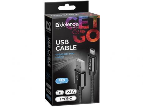 DEFENDER USB type-c kalb USB08-03T USB 20.0 Black 1m 2.1A