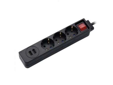 HAMA Distributer Sa 3 Uticnice I 2 USB Porta, Crni