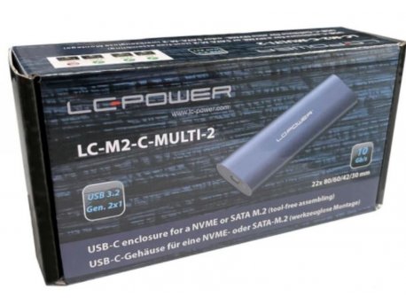 LC POWER LC-M2-C-MULTI-2 NVME SSD Rack M2 Enclosure for M.2 SSD USB3.2 Gen.2x1 Type C Antracit