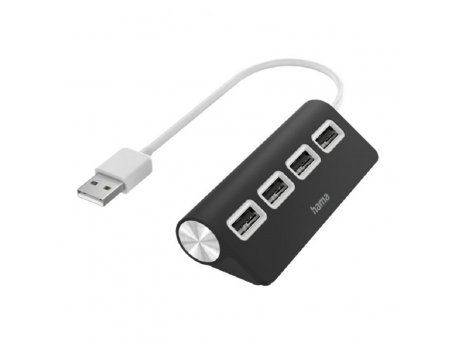 HAMA USB 2.0 HUB 1:4, 480 Mbit/S, Crni, 200119
