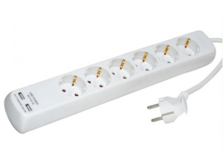 MITEA Produžni kabl sa 6 utičnica (3x1.5mm) 2m +2xUSB