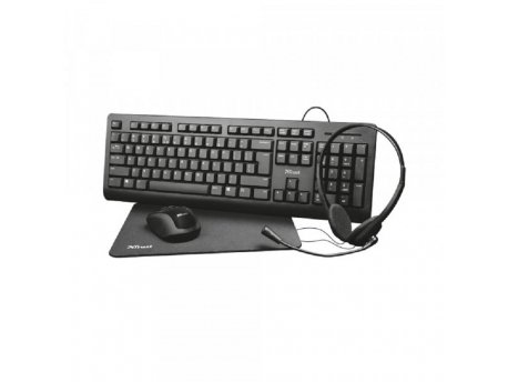 TRUST Primo 4-IN-1 set tastatura miš slušalice podloga crna (24260)