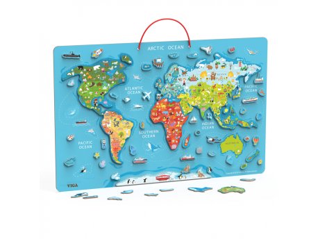 VIGA Drvena magnetna puzzle mapa sveta/piši briši tabla