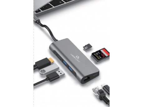GEMBIRD USB-C 5-in-1 Hub, Gigabit Ethernet, SD card reader, 1x HDMI 4K, 2x USB3.1, 1x USB-C (A-CM-COMBO5-01)