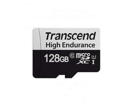 TRANSCEND 128GB microSD w/ adapter U1, High Endurance microSDXC 350V, Read/Write 95/45 MB/s