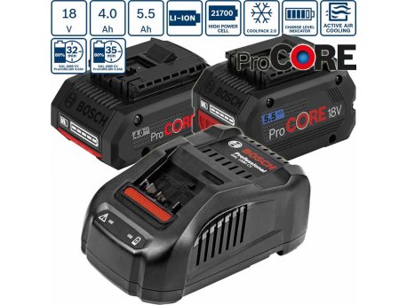 BOSCH Set akumulatora 1x ProCORE 18V 4.0Ah + 1x ProCORE 18V 5.5Ah + 1x punjač GAL 1880, 1600A0214A