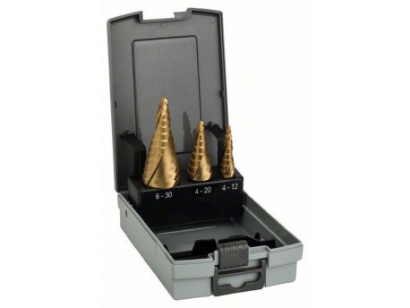 BOSCH 3-delni set stepenastih burgija HSS-TiN 2608587432, 4-12; 4-20; 6-30 mm