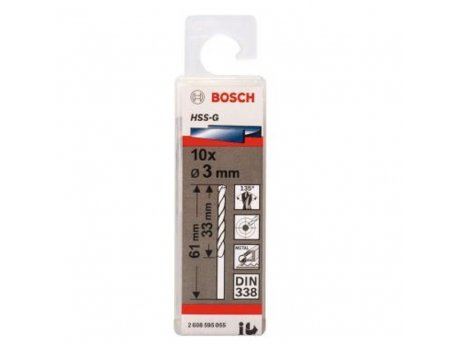BOSCH Burgija za metal HSS-G, DIN 338 3 x 33 x 61 mm pakovanje od 10 komada