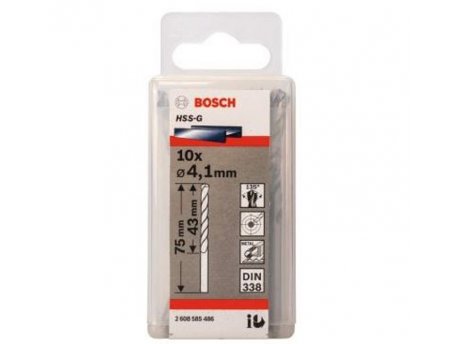 BOSCH Burgija za metal HSS-G, DIN 338 4,1 x 43 x 75 mm pakovanje od 10 komada