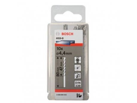 BOSCH Burgija za metal HSS-G, DIN 338 4,4 x 47 x 80 mm pakovanje od 10 komada