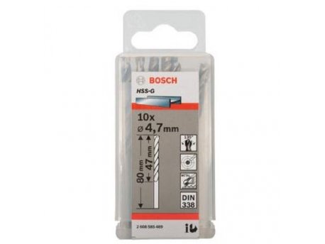BOSCH Burgija za metal HSS-G, DIN 338 4,7 x 47 x 80 mm pakovanje od 10 komada