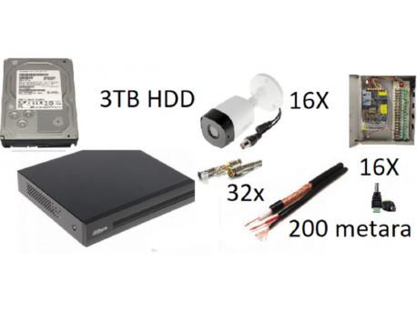 DAHUA -16 SET * DVR 16CH+ 16X HAC-B1A21-0360B + 2xRG59100m sa2X0.75 SA+3tb HDD nap kuciste