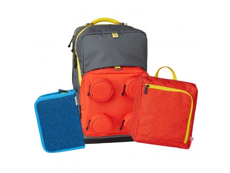 LEGO Prepoznatljivi maxi plus školski ranac, trodelni set (Mortensen): Sivo-crveni