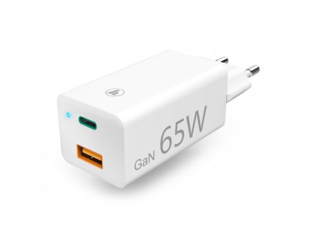 HAMA GaN Punjac USB-C (PD), USB-A (QC 3.0), 65W, Beli