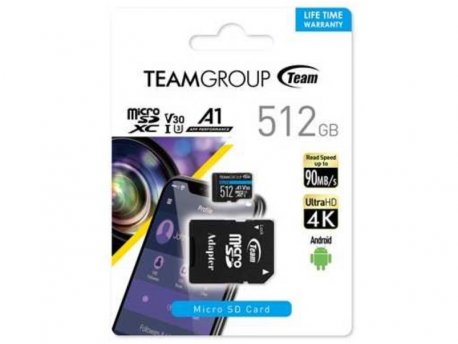 TEAM GROUP MICRO SDXC 512GB UHS-I ELITE +SD Adapter TEAUSDX512GIV30A103