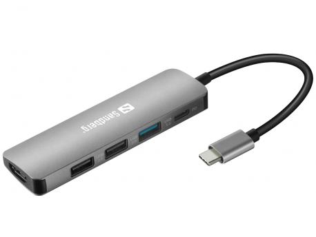 Sandberg Adapter USB C - HDMI/USB 3.0/2xUSB 2.0/USB C PD 136-32