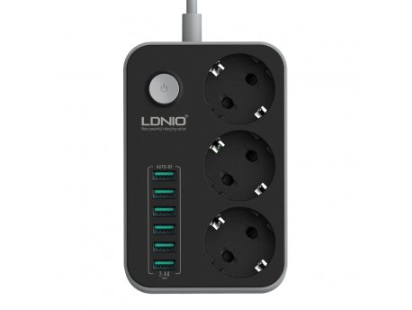 SIYOTEAM Produžni kabl LDNIO, 3 EU utičnica + 6 USB priključaka, max 2500W, 1.6m, crni (SE3631)
