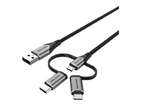 Vention USB kabl 3 u 1 (Type-C/Micro/Lightning) 1.5m, sivi (CQJHG)