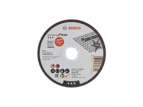 BOSCH plavi alat Rezna ploča ravna Standard for Inox - Rapido  2608603171, WA 60 T BF, 125 mm, 22,23 mm, 1,0 mm