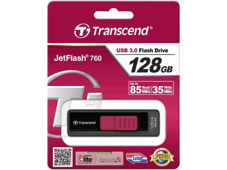 TRANSCEND 128GB, USB3.0, Pen Drive, Capless, Black (TS128GJF760)