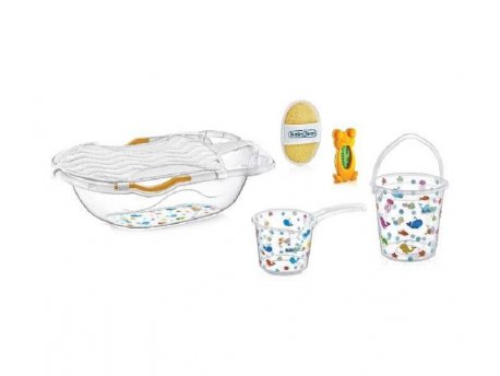 BABYJEM Set za kupanje 6 delova White (kadica, podloga, termometar, sunđer, bokal, kofica)