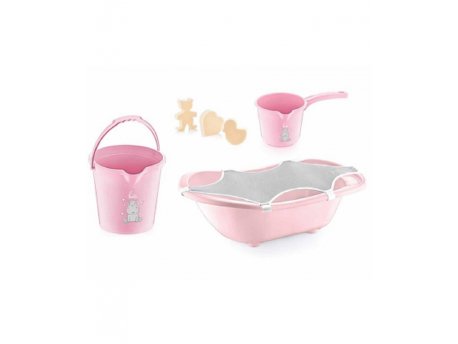 BABYJEM Set za Kupanje Bebe (kadica, podloga, sunđer, bokal, kofica) - Roze