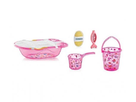 BABYJEM Set za kupanje 6 delova pink (kadica, podloga, termometar, sunđer, bokal, kofica)
