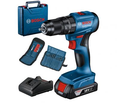 BOSCH GSB 185-Li Akumulatorska vibraciona bušilica - odvrtač 18V, 1x2,0 Ah + 23-delni set pribora u koferu 06019K3102