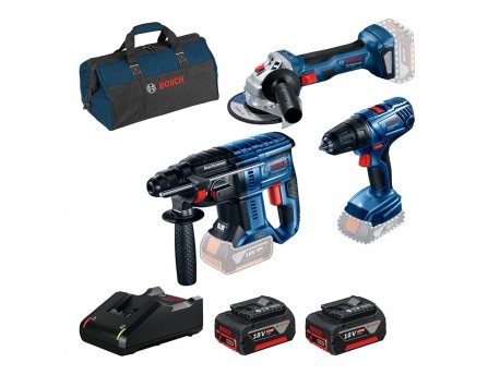 BOSCH Set akumulatorskog alata GBH 180-LI + GSR 180-LI + GWS 180-LI 18V, 2 x 4,0 Ah + torba, 0615990M8Y