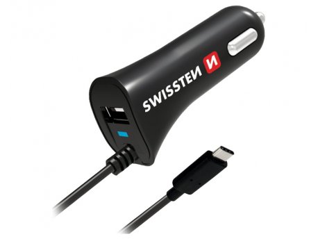 SWISSTEN Auto punjač TIP C sa kablom + USB 2,4A  GPS01004