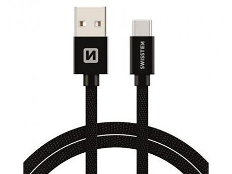 SWISSTEN Data kabl tekstil USB na TIP C 2m crni