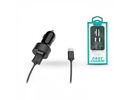 DEVIA Auto punjač Smart Dual USB Type-C crna