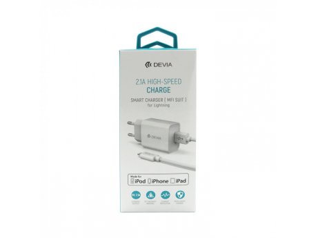 DEVIA Kućni punjač High-Speed Lightning + Data 12W bela